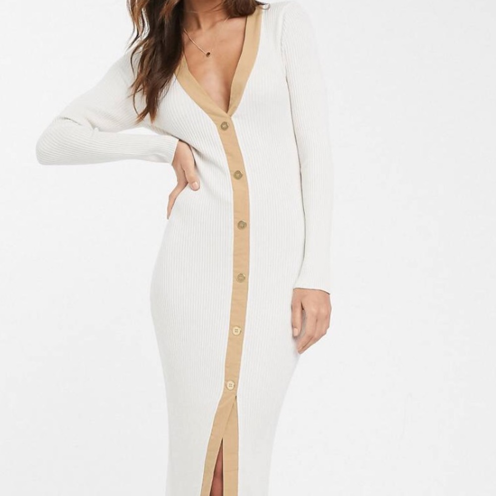 ASOS Design Cardigan Knit Dress with Gold Buttons